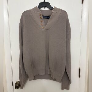 Vintage Lands' End Henley Sweater Pullover USA Made Ribbed Beige Grandpa Men’s L